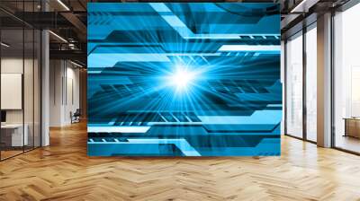 Blue cyber circuit future technology concept background Wall mural