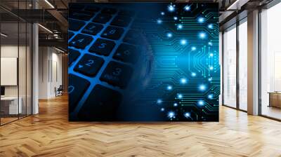 Blue cyber circuit future technology concept background Wall mural