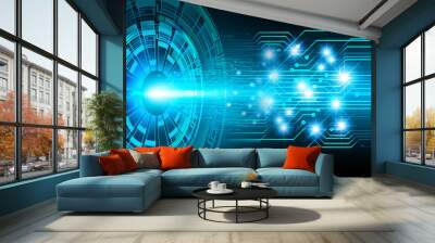 Blue cyber circuit future technology concept background Wall mural