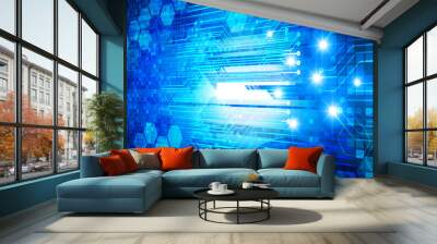 Blue cyber circuit future technology concept background
 Wall mural