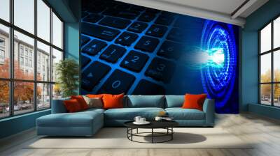 Blue cyber circuit future technology concept background Wall mural