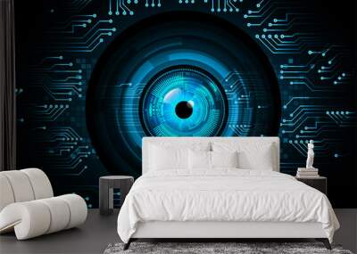 Blue eye cyber circuit future technology concept background Wall mural