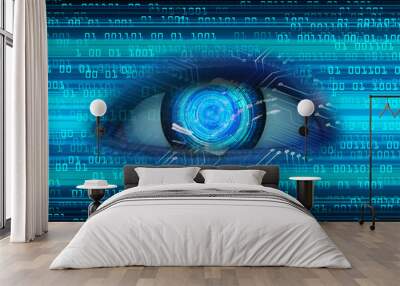 Blue eye cyber circuit future technology concept background Wall mural