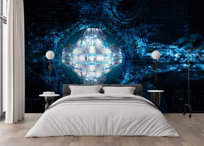 Blue eye cyber circuit future technology concept background Wall mural