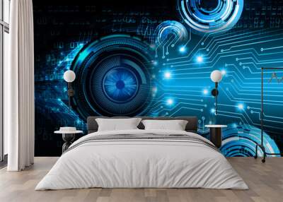 Blue eye cyber circuit future technology concept background Wall mural