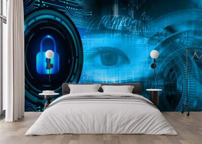 Blue eye cyber circuit future technology concept background
 Wall mural