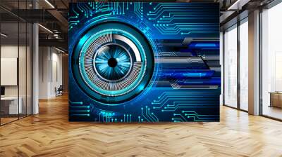 blue eye cyber circuit future technology concept background Wall mural