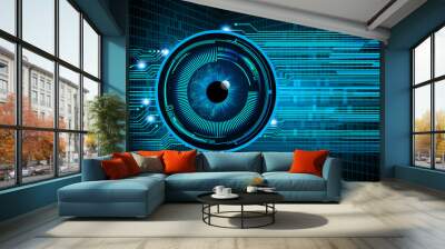 Blue eye cyber circuit future technology concept background Wall mural