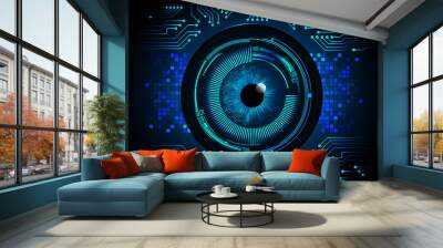 Blue eye cyber circuit future technology concept background Wall mural