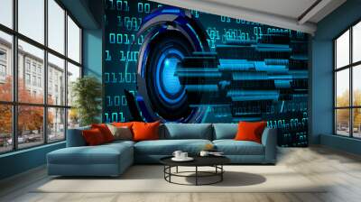 Blue eye cyber circuit future technology concept background Wall mural