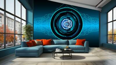 Blue eye cyber circuit future technology concept background Wall mural