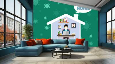 businessman work for home, coronavirus. covid-19 sign Wall mural