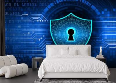 Closed Padlock on digital background, cyber security Wall mural