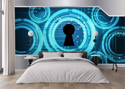 Closed Padlock on digital background, cyber security Wall mural