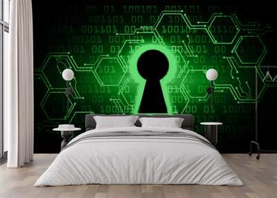 Closed Padlock on digital background, cyber security Wall mural