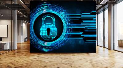 Closed Padlock on digital background, cyber security Wall mural