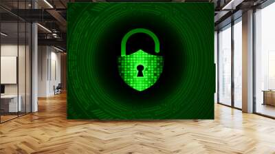 Closed Padlock on digital background, cyber security Wall mural