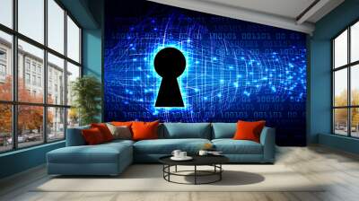 Closed Padlock on digital background, cyber security Wall mural