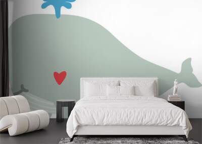 cute whale cartoon, sea animal Wall mural