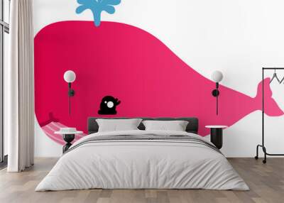 cute whale cartoon, sea animal Wall mural