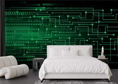 green cyber circuit future technology concept background Wall mural