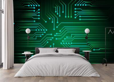 green cyber circuit future technology concept background Wall mural