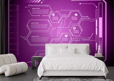 purple HUD cyber circuit future technology concept background Wall mural