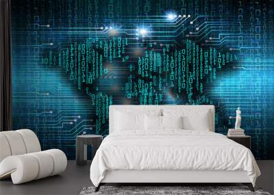 world binary circuit board future technology, blue hud cyber security concept background Wall mural