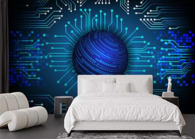 world binary circuit board future technology, blue hud cyber security concept background Wall mural