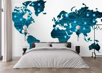 world binary circuit board future technology, blue hud cyber security concept background Wall mural