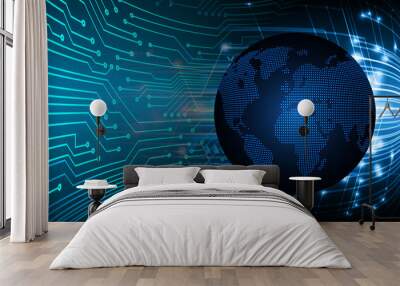 world binary circuit board future technology, blue hud cyber security concept background Wall mural