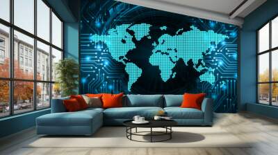 world binary circuit board future technology, blue hud cyber security concept background Wall mural