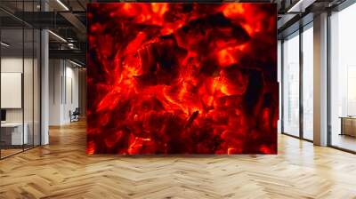 Glowing Hot Charcoal Briquettes Close-up Background Texture Wall mural