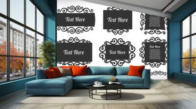 Set of ornamental frame with swirls on white background. Flourish frame in black. Decorative frame. Vector illustration. Wall mural