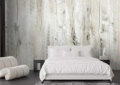 White Wood Texture. Light Wooden Background. Old Wash Wood. Wall mural