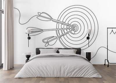 Continuous one line Vector arrows sticking target Wall mural