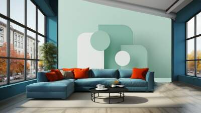 Minimal scene with podium and abstract background. Pastel blue and green colors scene. Trendy 3d render for social media banners, promotion, cosmetic product show. Geometric shapes interior.
 Wall mural