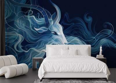 Abstract Blue Animal in Smoke Wall mural