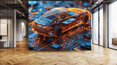 Car on a Motherboard Representing the Future of Automotive Wall mural