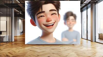 Happy Asian cartoon character boy, young man portrait, male, Smile, Happy mood, feeling expression concept, Isolated on a white background Wall mural