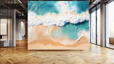 Beach Sand Sea Shore with Blue wave and white foamy summer background,Aerial beach top view overhead seaside Wall mural