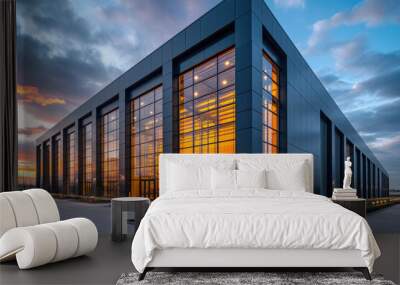 exterior of a modern small business unite with warehouse. Wall mural