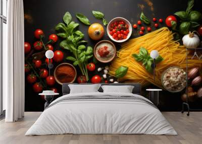 Italian food ingredients for Spaghetti Bolognese Wall mural