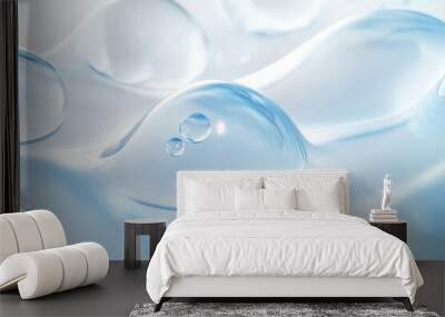 Translucent droplets, smooth curves, light white and light blue color, beautiful lighting Wall mural