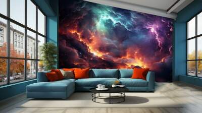 Universe with stars, constellations, galaxies, nebulae and gas and dust clouds Wall mural