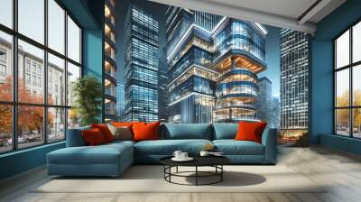 Modern Glass Skyscrapers in Futuristic Cityscape
 Wall mural