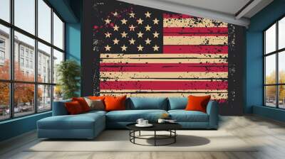 Vector abstract background with drawing
of national flag of usa. Fashion t-shirt design. Pattern 
of stars and stripes for textiles, fabric, clothing, paper.
Decorative ornament in american style. Wall mural