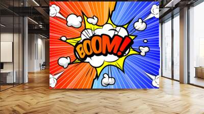 アメコミ風爆発テンプレート Boom pop art background, an explosion in comics book style. Wall mural