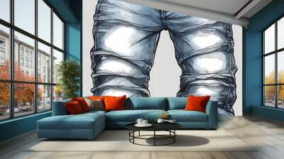 Jean Outfit Gear stylish sketch illustration Wall mural