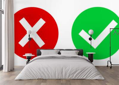 Green check mark and cross x isolated on white background Wall mural